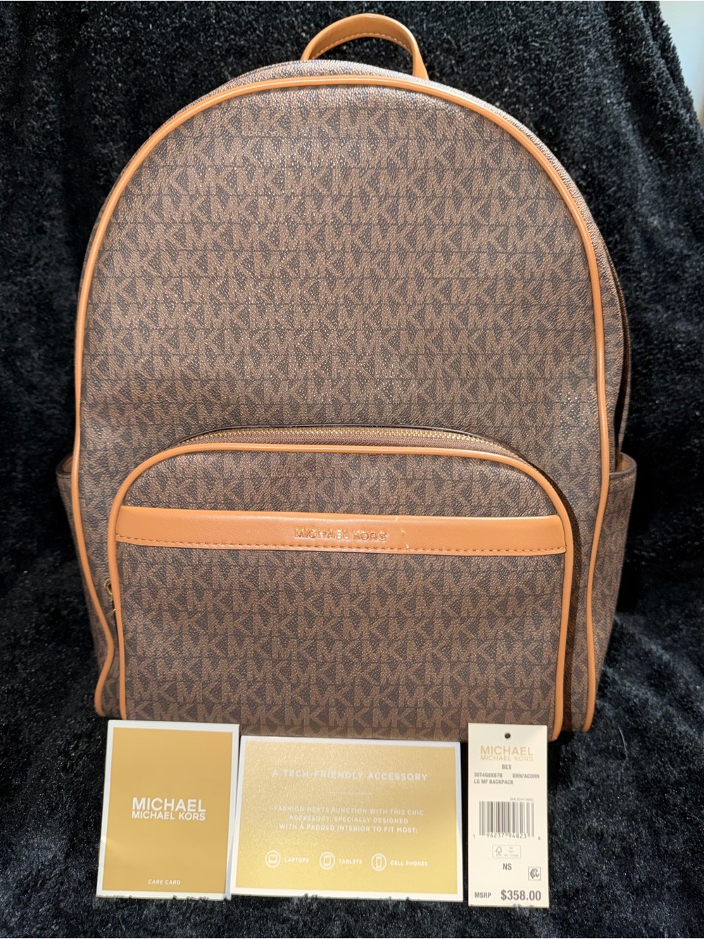 Michael Kors Brown Signature Canvas Backpack with Tan Trim